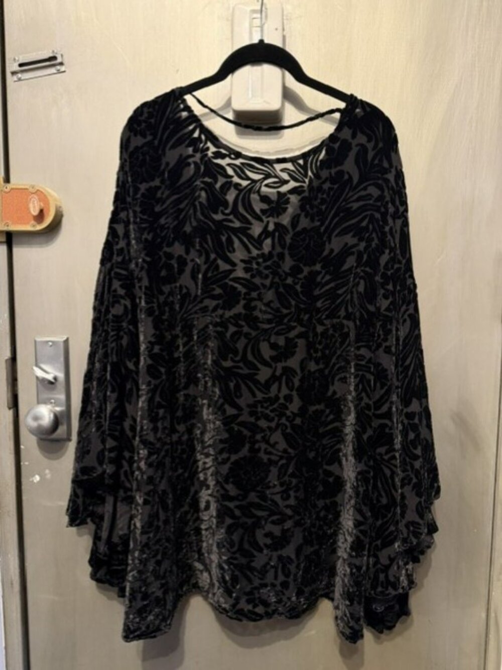 Free People black Velvet Burnout Cocktails & Couture Bell Sleeve Mini Dress - Picture 9 of 16